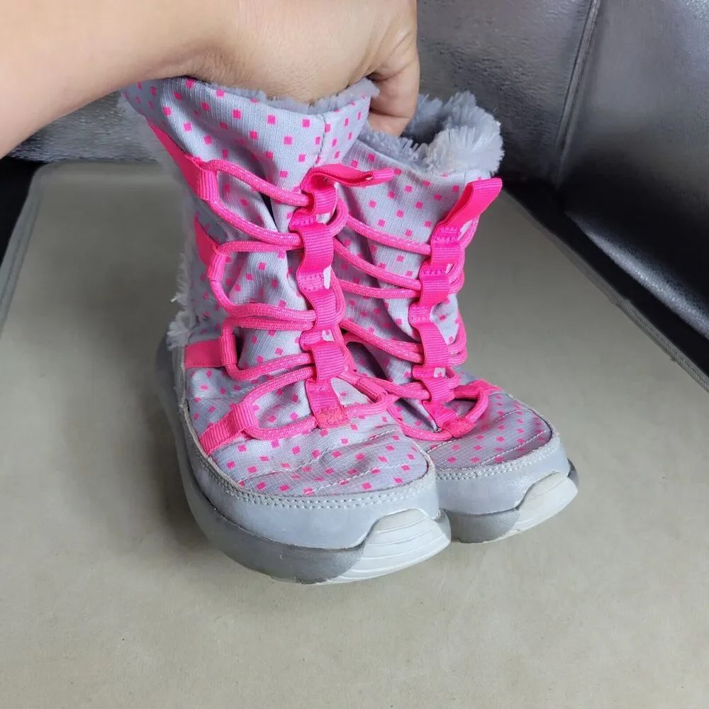 Nike Rosherun Hi Sneakerboot Girls 12 Silver Pink Comfy‎ Faux Leather Snow Boots